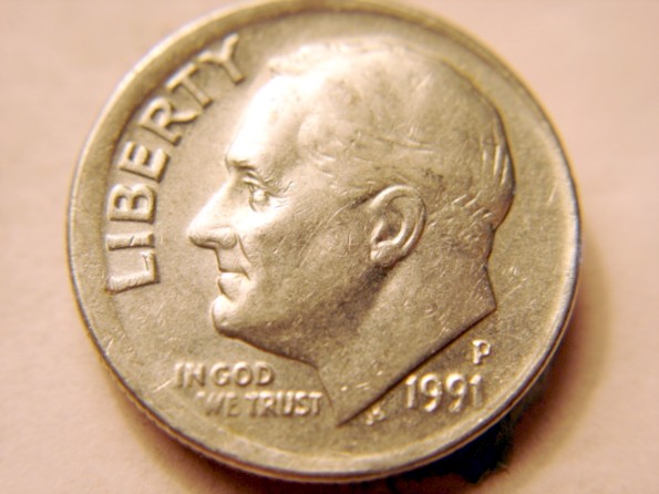 1991-P-Roosevelt-Dime--Off-Center/-Mis-Aligned